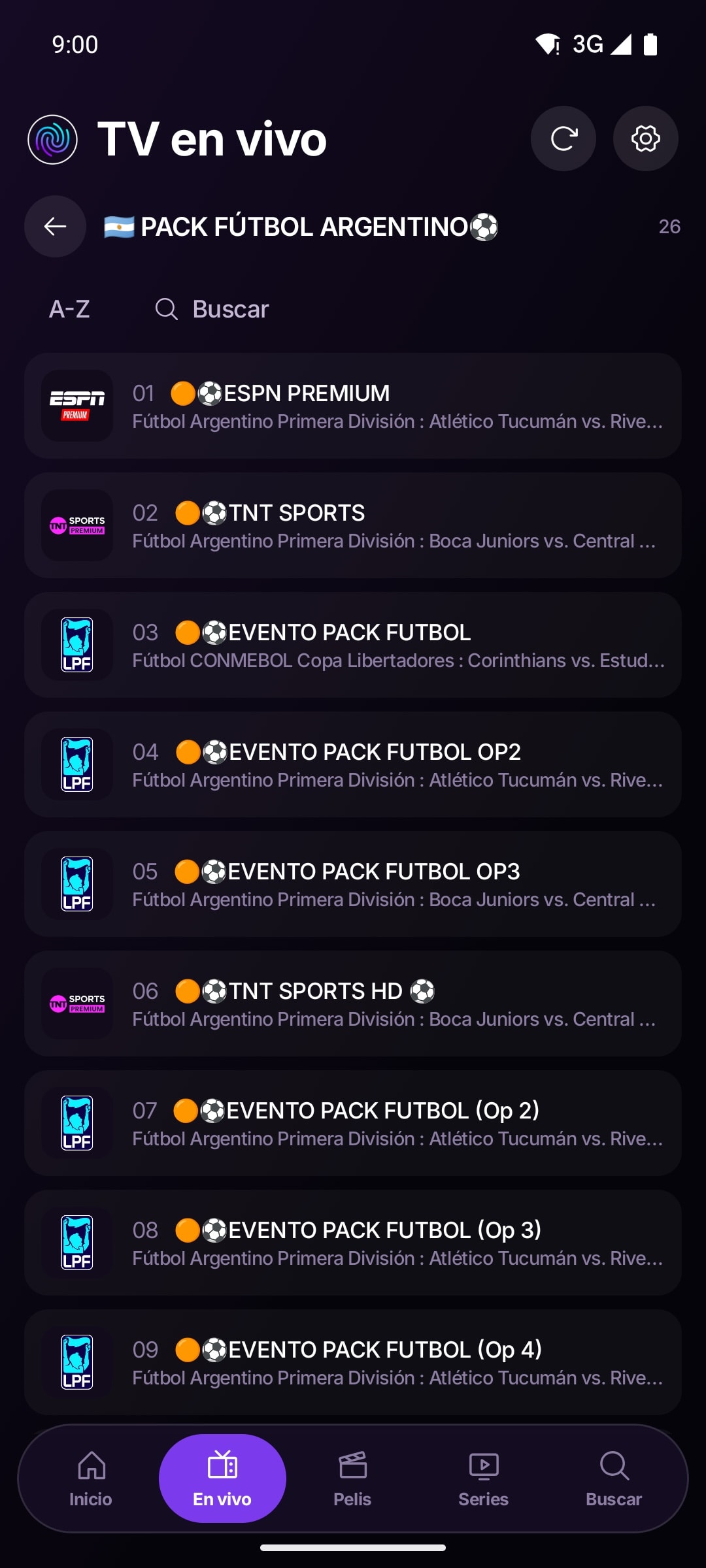 Pack Fútbol con los partidos de hoy